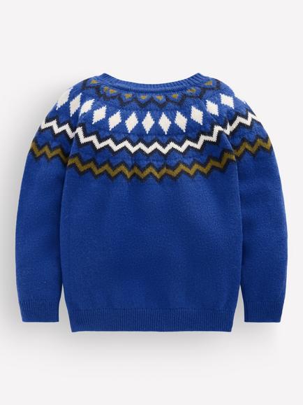 Mini Boden Kids' FairIsle Jumper, Blue - view 2, Blue