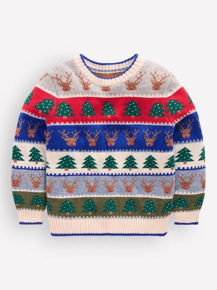Mini Boden Kids' Christmas Icons Fair Isle Jumper, Multi, Multi