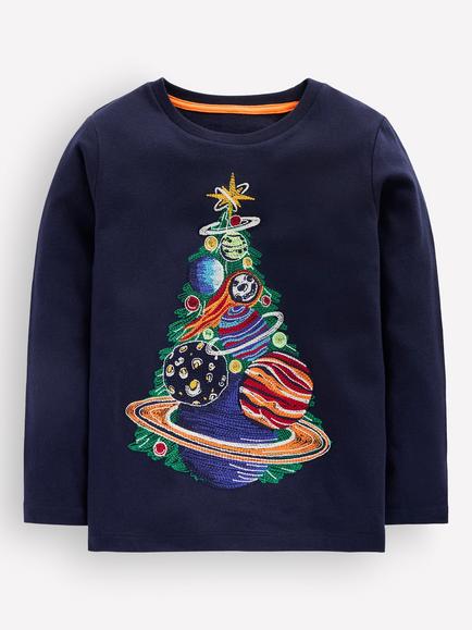 Mini Boden Kids' Glow In The Dark Christmas T-Shirt, Solar/Multi, Solar/Multi