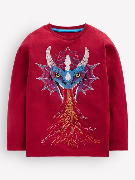 Mini Boden Kids' Long Sleeve Glow In The Dark T-Shirt, Chestnut/Multi, Chestnut/Multi