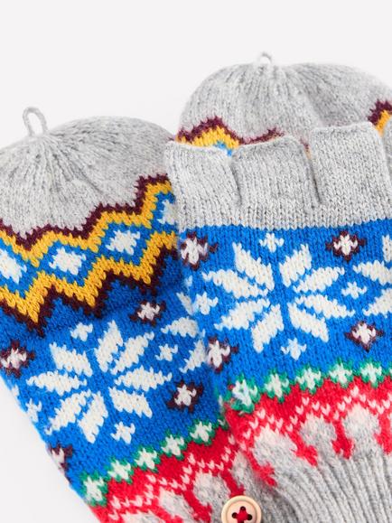 Mini Boden Kids' Fair Isle Mitten Gloves, Grey Marl - view 2, Grey Marl