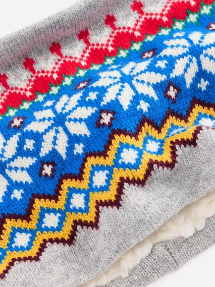 Mini Boden Kids' Fair Isle Fleece Lined Snood, Grey Marl - view 2, Grey Marl