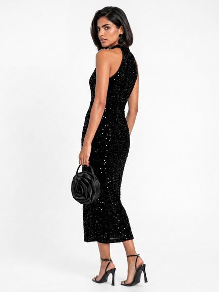 Maya Deluxe Halterneck Velvet Sequin Dress, Black - view 2, Black