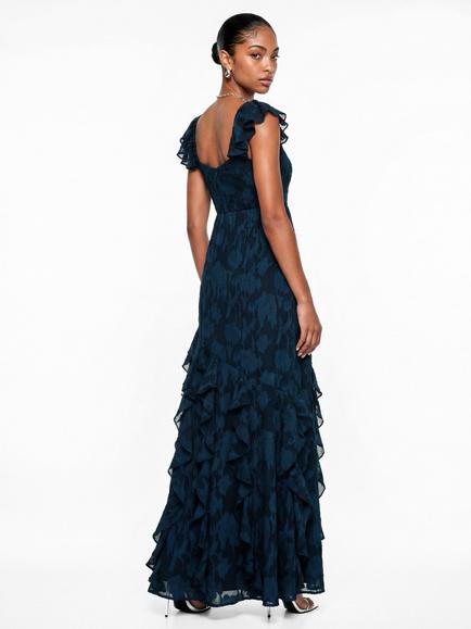 Anaya With Love Floral Burnout Ruffle Maxi Dress, Navy - view 2, Navy