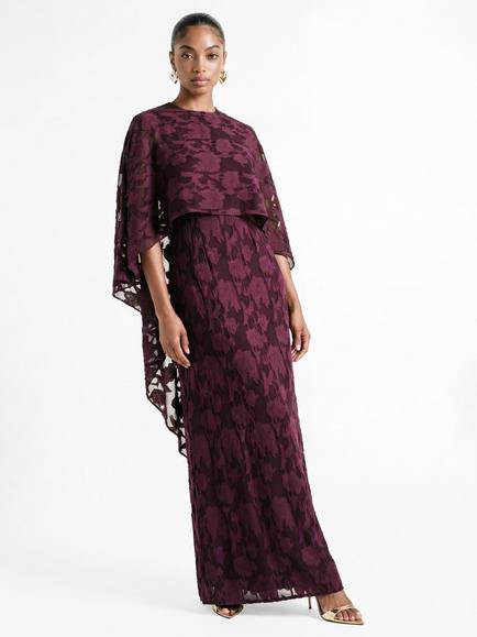 Anaya With Love Floral Burnout Cape Sleeve Maxi Dress, Fig, Fig