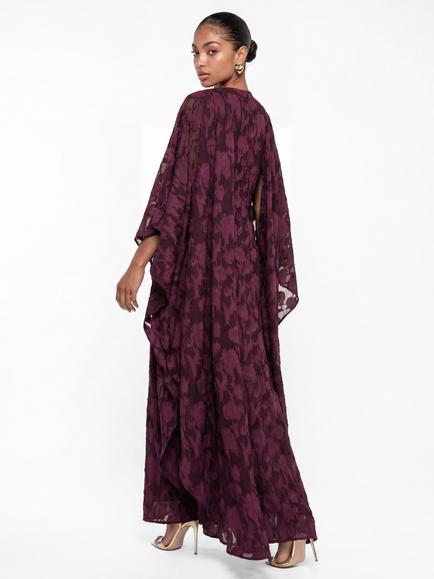Anaya With Love Floral Burnout Cape Sleeve Maxi Dress, Fig - view 2, Fig