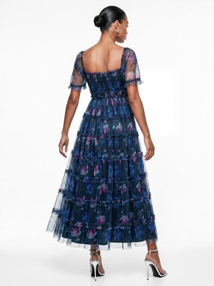 Anaya With Love Floral Print Square Neck Ruffle Midaxi Dress, Navy - view 2, Navy