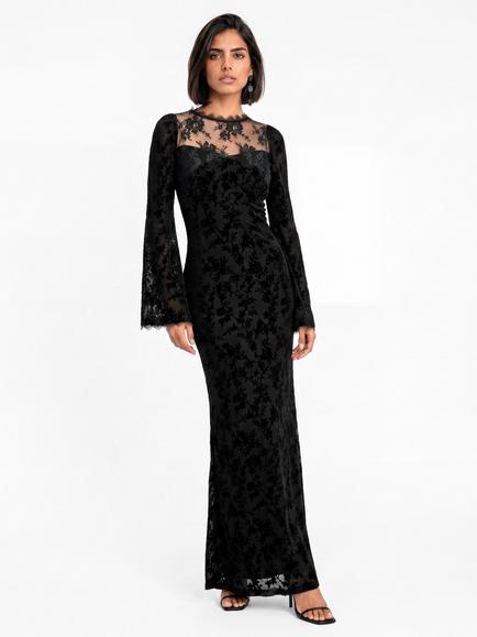 Maya Deluxe Floral Velvet Burnout Maxi Dress, Black, Black