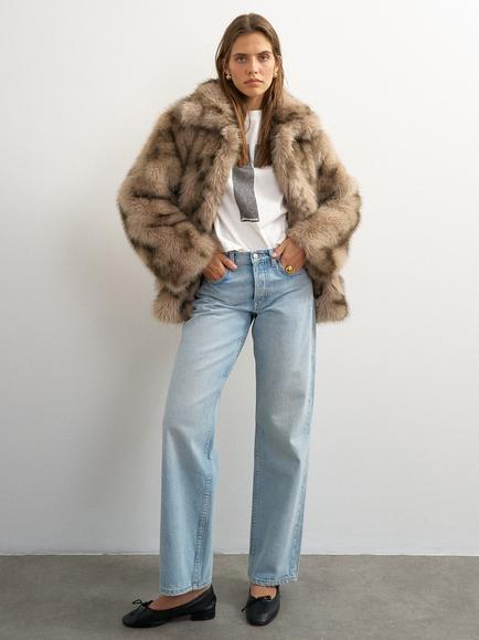 Topshop Speckled Faux Fur Jacket, Light Brown, Light Brown