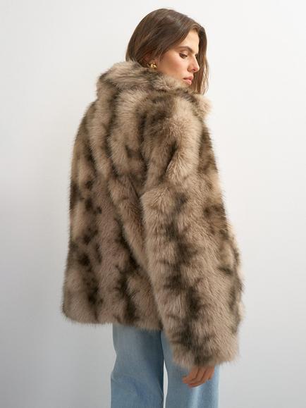 Topshop Speckled Faux Fur Jacket, Light Brown - view 2, Light Brown