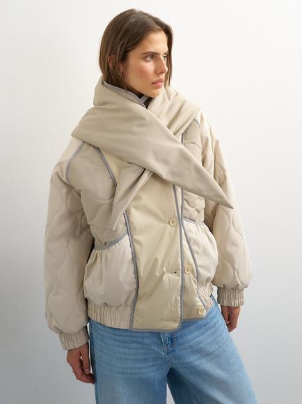 Topshop Colour Block Scarf Detail Bomber Jacket, Beige, Beige