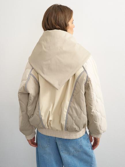 Topshop Colour Block Scarf Detail Bomber Jacket, Beige - view 2, Beige