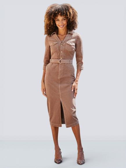 Sosandar Corduroy Belted Midi Dress, Mocha, Mocha