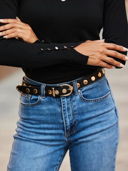 Sosandar Roll Neck Button Cuff Jumper, Black - view 2, Black