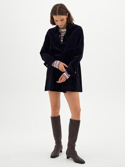 HUSH Cotton Rich A-Line Mini Dress, Navy Blue, Navy Blue