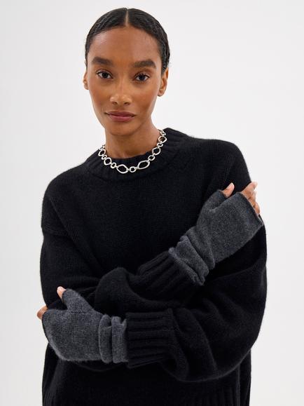 HUSH Pure Cashmere Fingerless Long Gloves - view 2, Charcoal Grey
