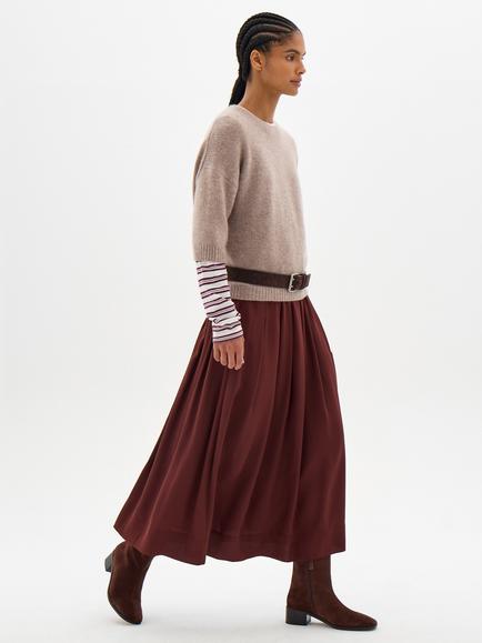 HUSH Ivy Pleated Skirt, Burgundy Brown - view 2, Burgundy Brown