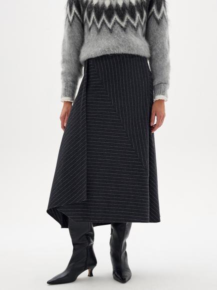 HUSH Lilly Pinstripe Skirt, Charcoal Grey, Charcoal Grey