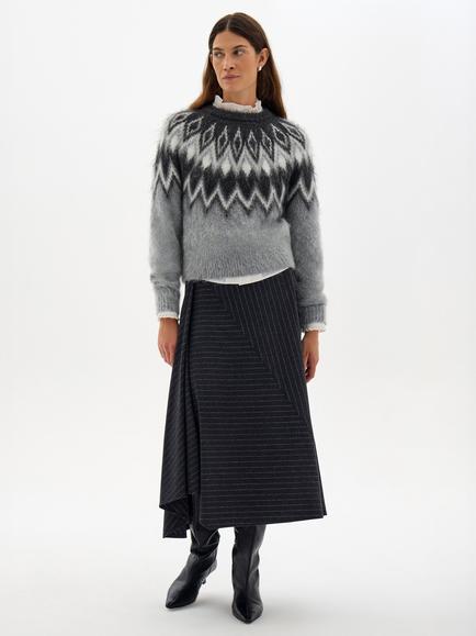 HUSH Lilly Pinstripe Skirt, Charcoal Grey - view 2, Charcoal Grey