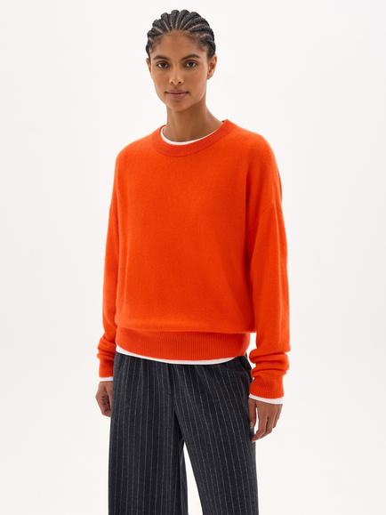 HUSH Avery Cashmere Crew Neck Jumper, Spicy Orange, Spicy Orange