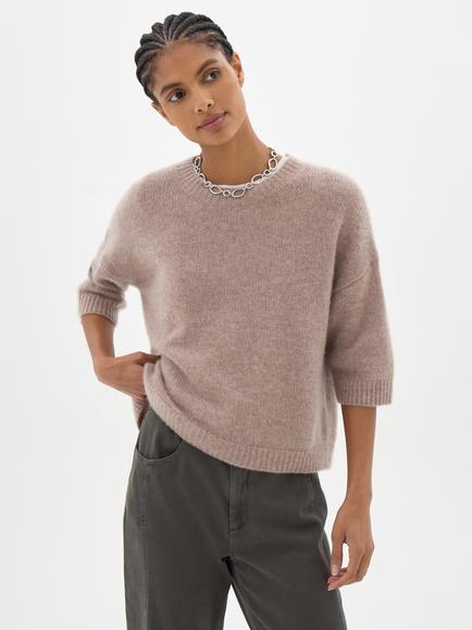 HUSH Cherrie Pure Cashmere Knitted T-Shirt, Sand Brown, Sand Brown