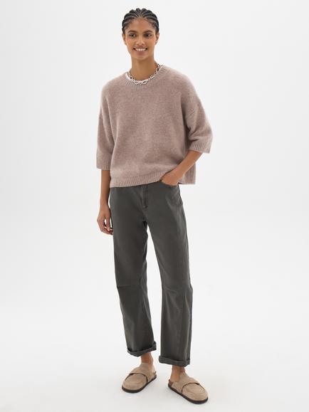 HUSH Cherrie Pure Cashmere Knitted T-Shirt, Sand Brown - view 2, Sand Brown