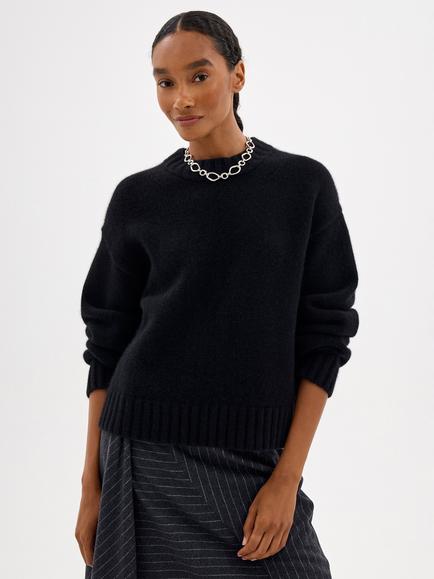 HUSH Cora Cashmere Crew Neck Jumper, Black