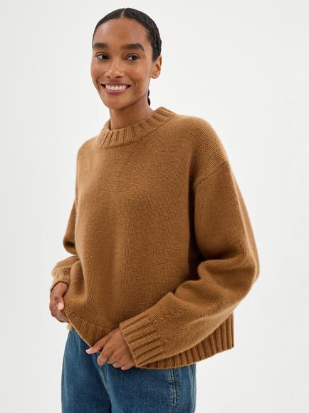 HUSH Cora Cashmere Crew Neck Jumper, Hazelnut Brown