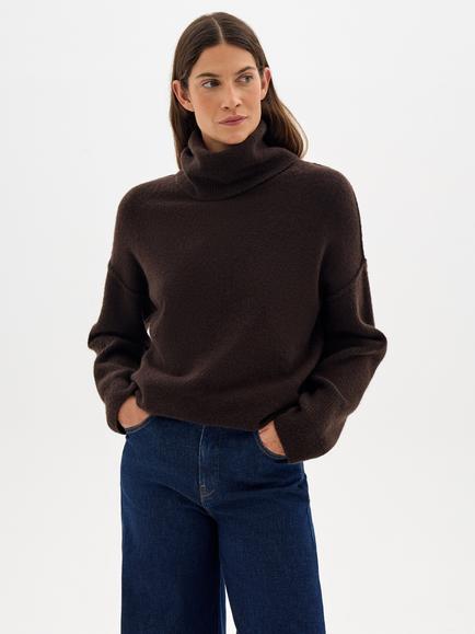 HUSH Meryl Roll Neck Jumper, Dark Brown