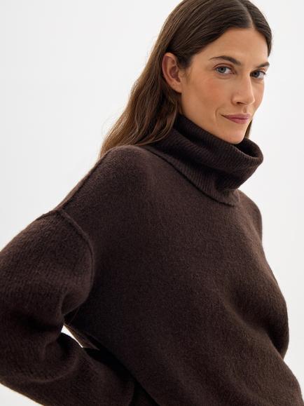 HUSH Meryl Roll Neck Jumper - view 2, Dark Brown