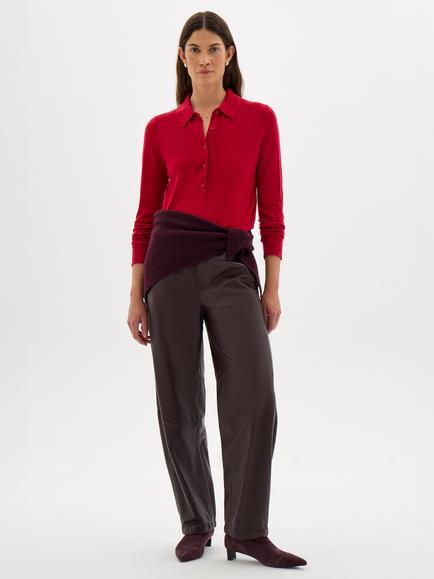 HUSH Merino Wool Blend Long Sleeve Polo Top, Bright Red - view 2, Bright Red