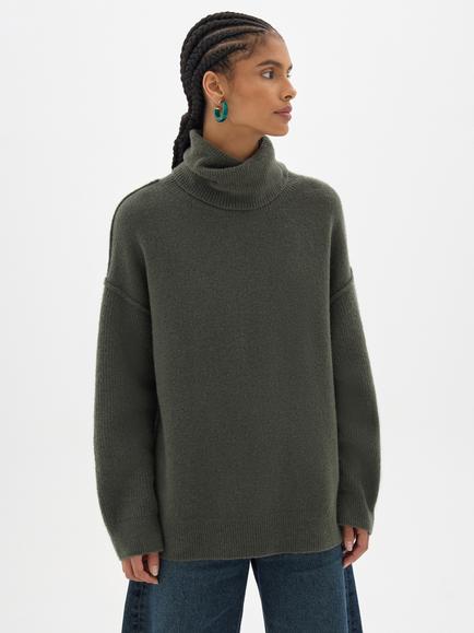 HUSH Meryl Roll Neck Jumper, Dark Khaki Green