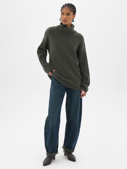 HUSH Meryl Roll Neck Jumper - view 2, Dark Khaki Green