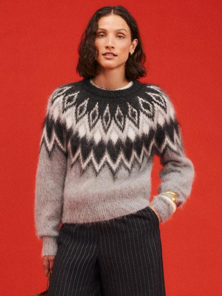 HUSH Meryl Roll Neck Fairisle Jumper, Sand Brown, Sand Brown