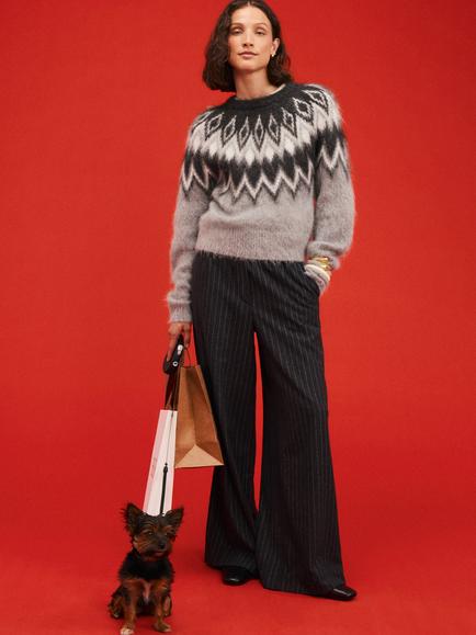 HUSH Meryl Roll Neck Fairisle Jumper, Sand Brown - view 2, Sand Brown