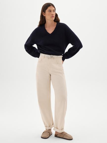 HUSH Millie Merino Wool V-Neck Jumper - view 2, Navy Blue
