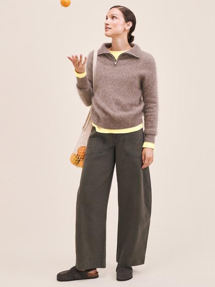 HUSH Seraphine Brushed Wool Quarter Zip Jumper, Iced Coffee - view 2, Iced Coffee