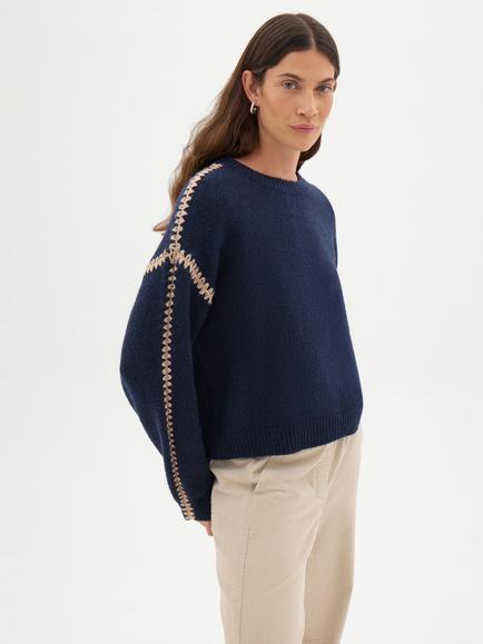 HUSH Whitney Whipstitch Jumper, Navy Blue - view 2, Navy Blue