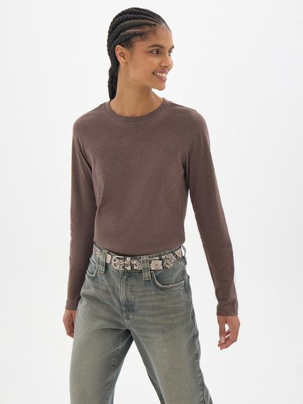 HUSH Slim Cotton Long Sleeve T-Shirt, Antler Brown - view 2, Antler Brown