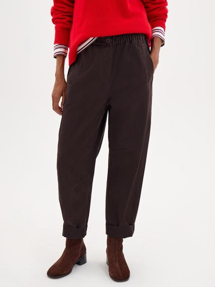 HUSH Jack Barrel Leg Trousers, Dark Brown, Dark Brown