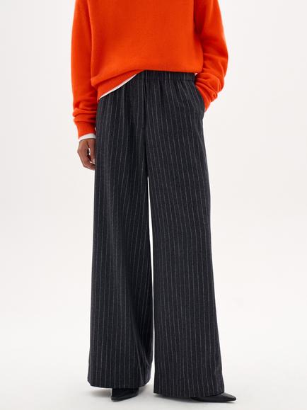 HUSH Petunia Striped Wool Blend Trousers, Grey Marl, Grey Marl