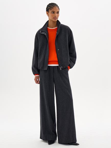 HUSH Petunia Striped Wool Blend Trousers, Grey Marl - view 2, Grey Marl