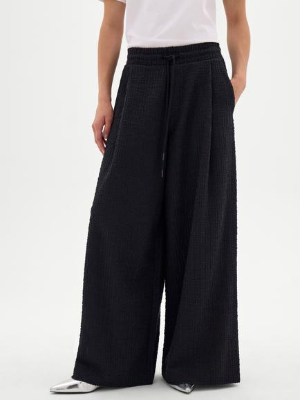 HUSH Taylor Tall Textured Wide Leg Trousers, Black