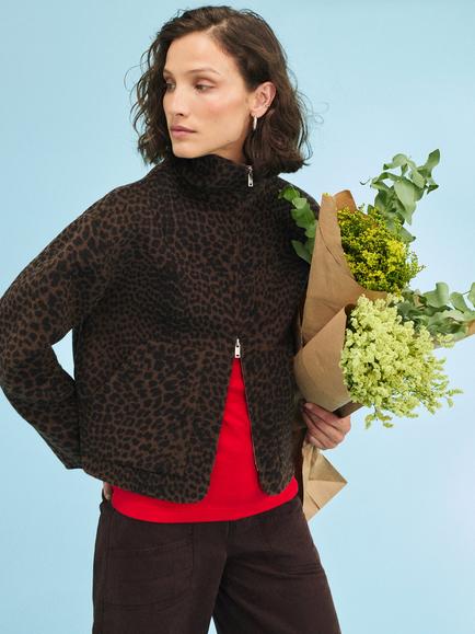 HUSH Ira Leopard Print Wool Jacket, Natural, Natural