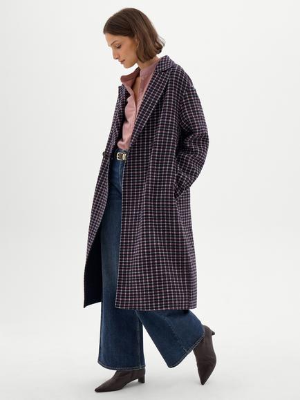 HUSH Mili Check Coat, Pink/Navy, Pink/Navy
