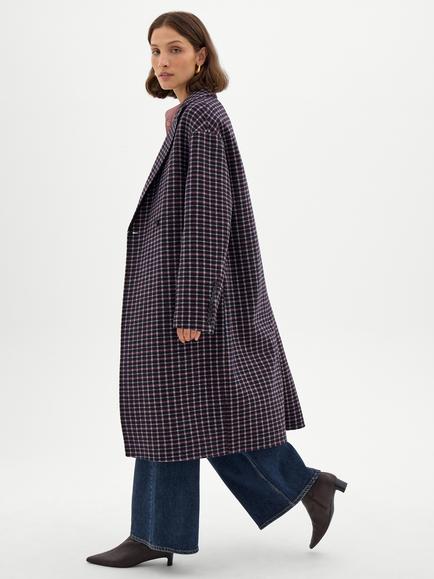 HUSH Mili Check Coat, Pink/Navy - view 2, Pink/Navy
