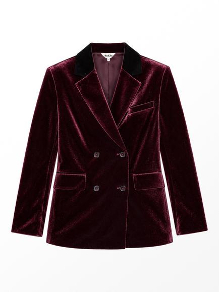 Ro&Zo Velvet Double Breasted Blazer, Dark Red, Dark Red