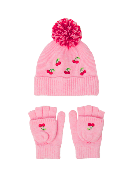 Angels by Accessorize Kids' herry Bobble Hat & Gloves Set, Pink, Pink