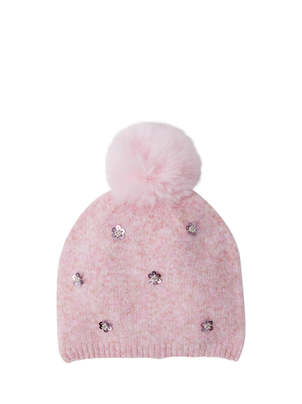 Angels by Accessorize Kids' Floral Sequin Bobble Hat, Pink, Pink