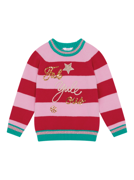 Angels by Accessorize Kids' Slogan Stripe Christmas Jumper, Multi, Multi